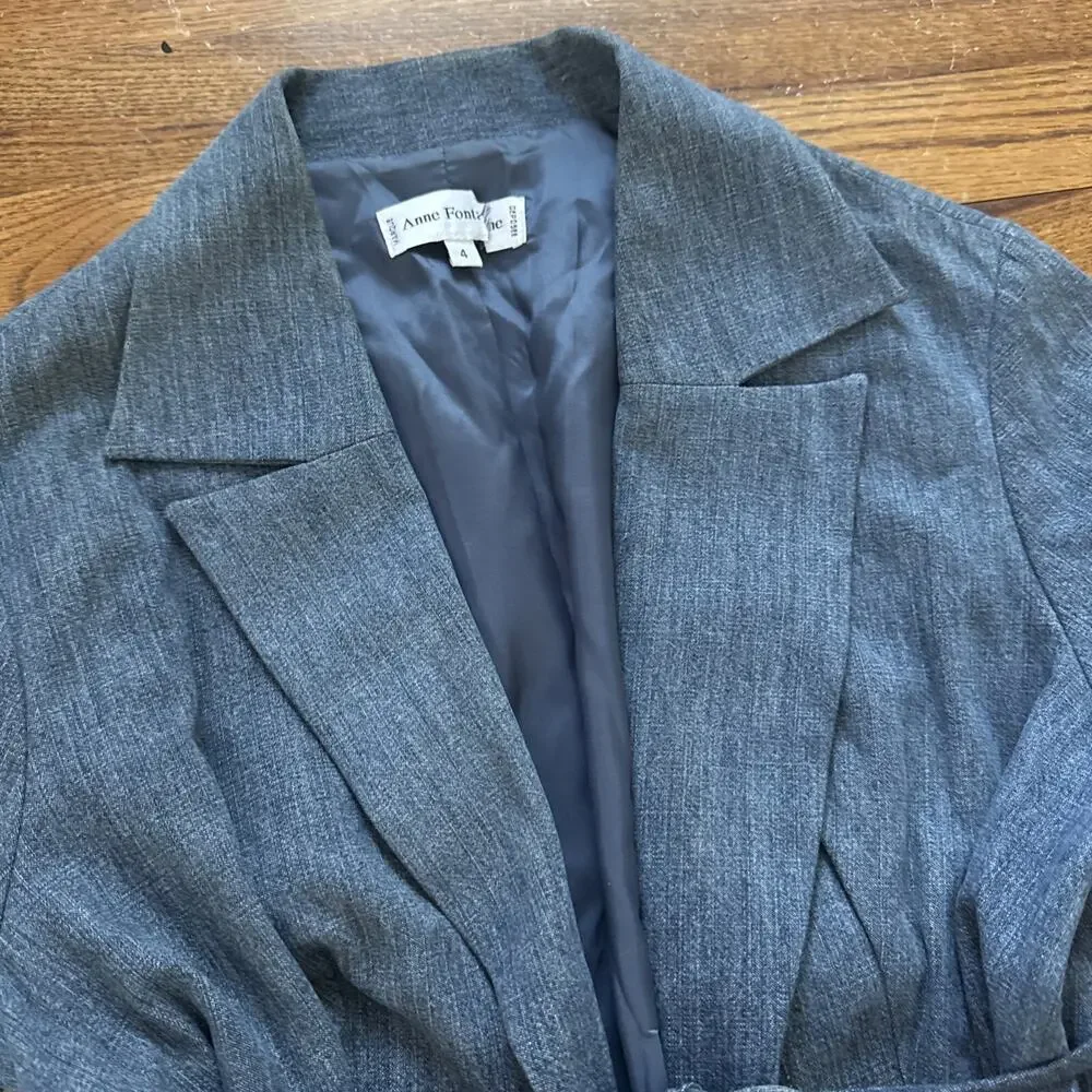 ANNE FONTAINE Denim Notch-Lapel Jacket w wrap-around Tie French Cuff Blue size 4 - Picture 7 of 10